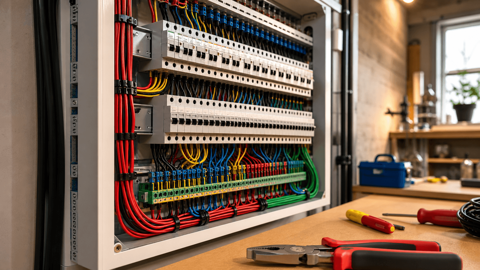 Kleurrijke bekabeling en elektra werkzaamheden